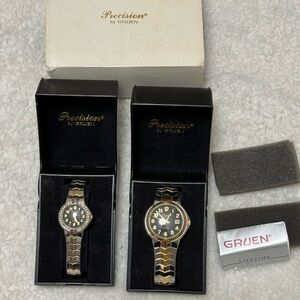 Vintage Gruen Precision His & Hers Two-Tone Quartz Watch Set Boxed + Warranty